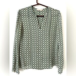 Tory Burch silk chainmail pleated detail blouse - size 4 “english green chains”